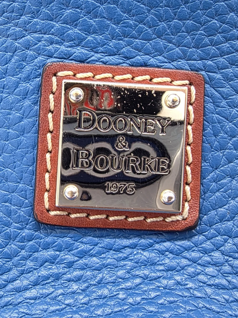 Dooney & Bourke Blue and Brown Leather Dome Satchel with Strap